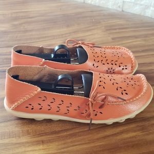 Socofly Orange Cutout Leather Women's Flats Size 38